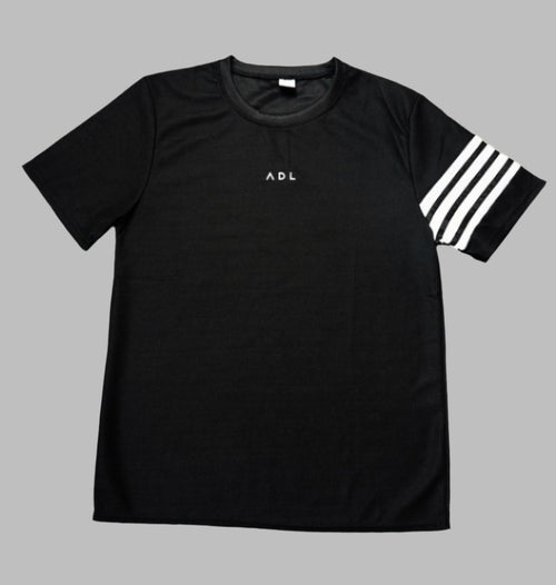 Black woven Tee with ADL embroidery on the centre - for comfortable and stylish casual wear.